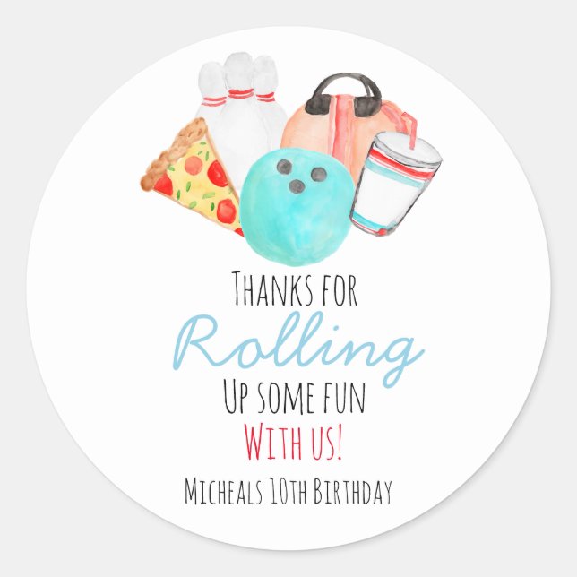 Bowling kid birthday party envelope seal sticker (Front)
