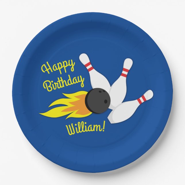 Bowling Kids Birthday Party Cute Sports Paper Plat Plate (Front)