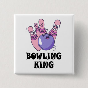 Bowling King Childrens Birthday Party 15 Cm Square Badge