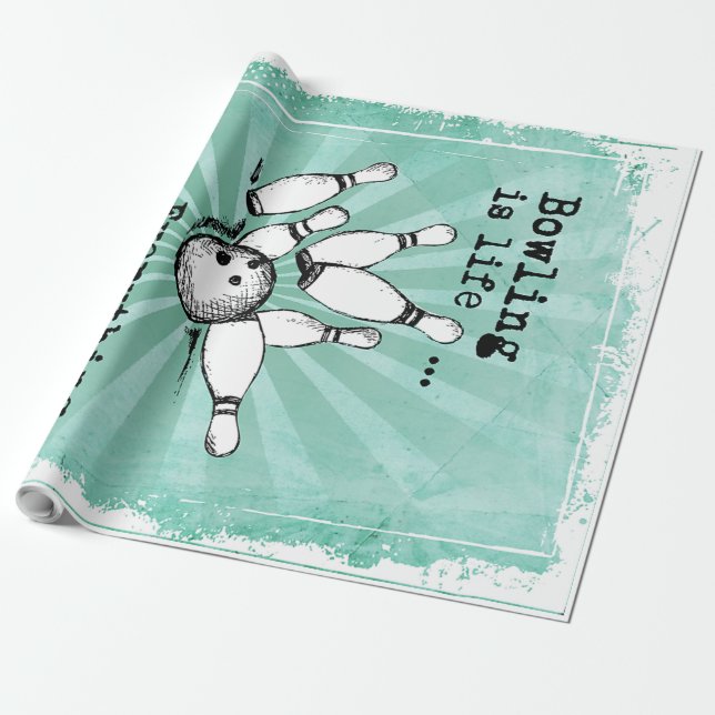 Bowling Lover Gift, Funny Bowling Player Gift Wrapping Paper (Unrolled)