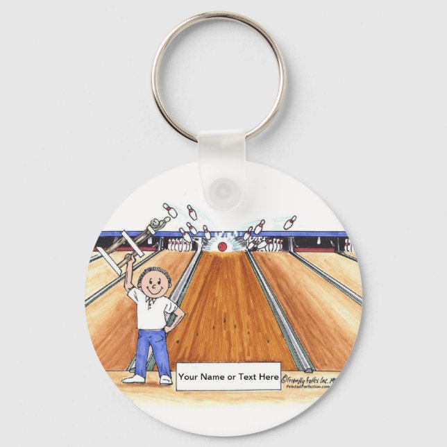 Bowling - Male Cartoon by PrintedPerfection.com Ke Key Ring (Front)