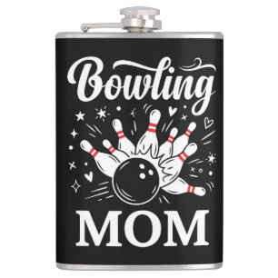 Bowling Mum Heart Pins Funny League Mothers Day Hip Flask