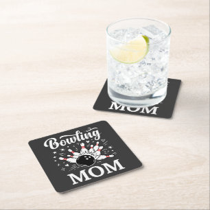 Bowling Mum Heart Pins Funny League Mothers Day Square Paper Coaster