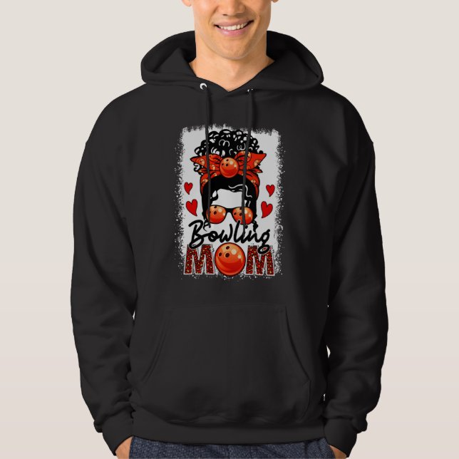Bowling Mum Leopard Messy Bun Game Day Mother s Da Hoodie (Front)