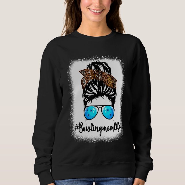 Bowling Mum Life  Leopard Messy Bun Hair Women Sweatshirt (Front)