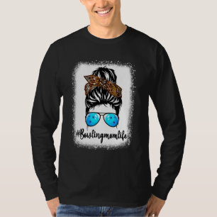 Bowling Mum Life Leopard Messy Bun Hair Women T-Shirt