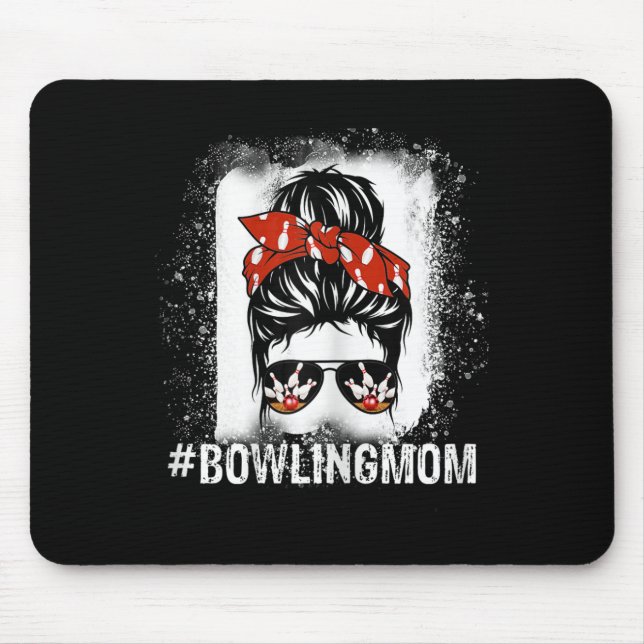 Bowling Mum Messy Bun Bleached Look Bowling Pins A Mouse Pad (Front)
