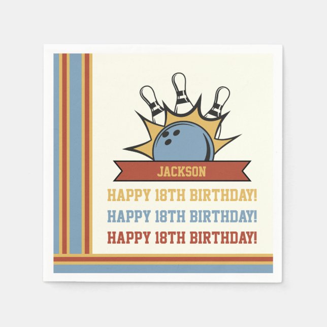 Bowling Name Age Sentiment Birthday Napkin (Front)
