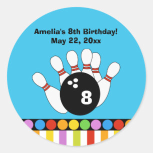 Bowling Party Birthday Custom Favour Sticker