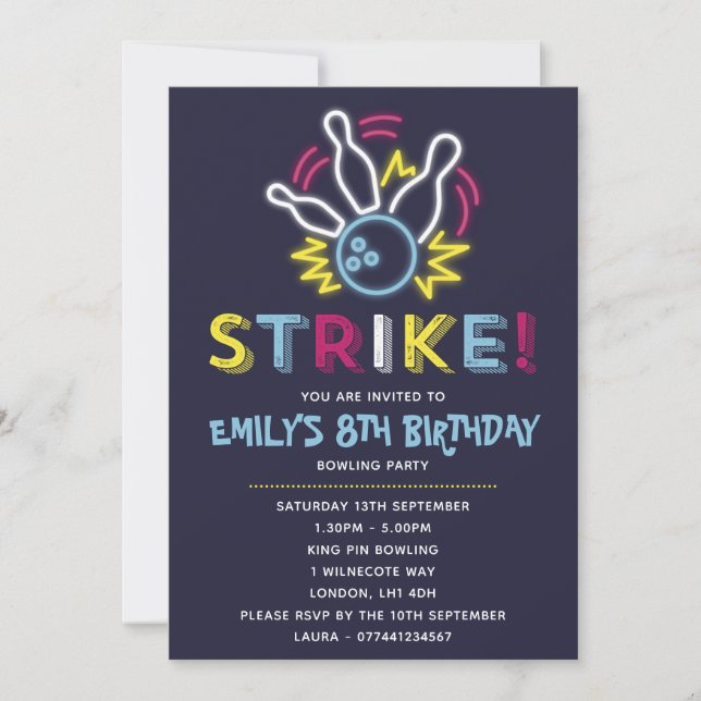 Bowling Party Birthday Invitations (Front)