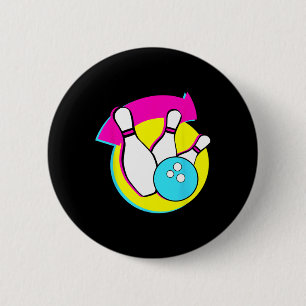 Bowling Party Funny Retro Bowling Players Bowler 6 Cm Round Badge