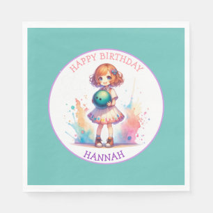 Bowling Party Girl's Anime Birthday Personalised  Napkin
