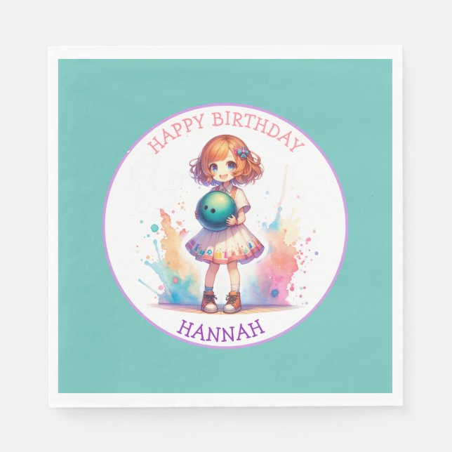 Bowling Party Girl's Anime Birthday Personalised  Napkin (Front)