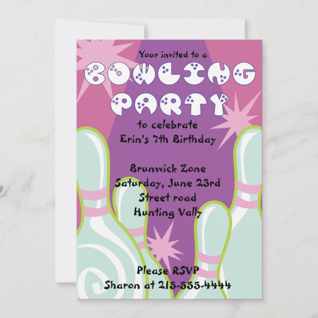 Bowling Party Invitation Happy Birthday Invite (Front)