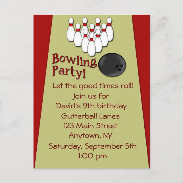 Bowling Party Invitation Postcard (Front)