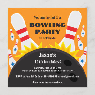Bowling party invitation with bowling ball