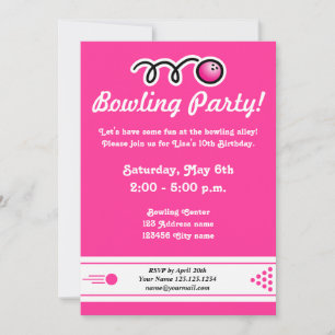 Bowling party invitations for girl's Birthday