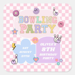 Bowling Party Preppy Varsity Patch Birthday Party Square Sticker