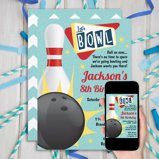 Bowling Party Retro Tenpin Invitation (Creator Uploaded)