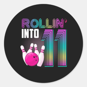 Bowling Party Rollin' Into 11 11th Birthday Girl B Classic Round Sticker