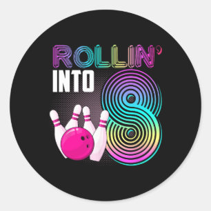 Bowling Party Rollin' Into 8 8th Birthday Girl Boy Classic Round Sticker