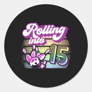 Bowling Party Rolling Into 15 Bowling Birthday Classic Round Sticker