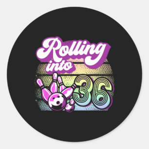 Bowling Party Rolling Into 36 Bowling Birthday  Classic Round Sticker