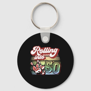 Bowling Party Rolling Into 50 Bowling Birthday Key Ring