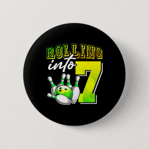 Bowling Party Rolling Into 7 7th Birthday Girls Bo 6 Cm Round Badge