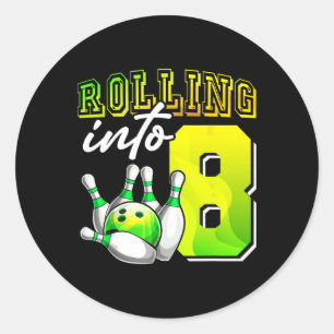 Bowling Party Rolling Into 8 8th Birthday Girls Bo Classic Round Sticker