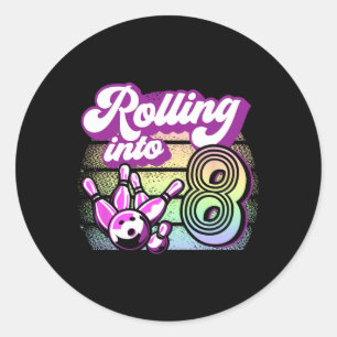 Bowling Party Rolling Into 8 Bowling Birthday Classic Round Sticker