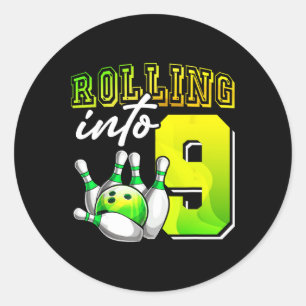 Bowling Party Rolling Into 9 9th Birthday Girls Bo Classic Round Sticker