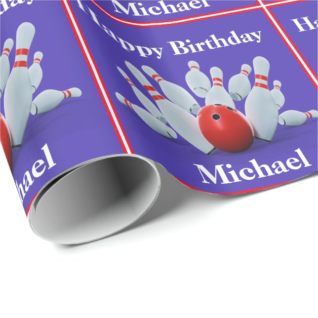 Bowling Personalised Birthday Gift Wrapping Paper (Roll Corner)
