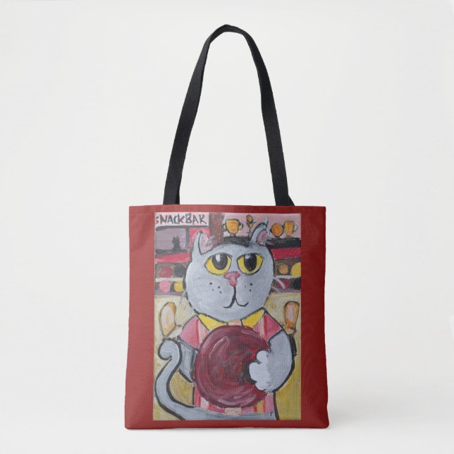 Bowling Pet Folk Art Fun Cute Sports Painting Tote Bag (Front)
