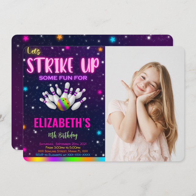 Bowling Photo Invitation (Front/Back)