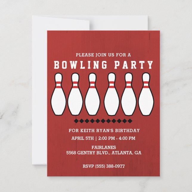 Bowling Pin Birthday Party  Invitation (Front)