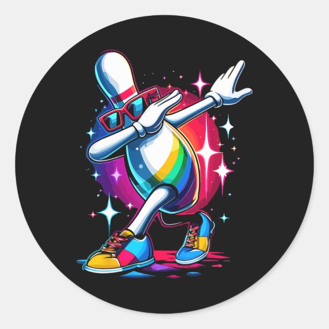 Bowling Pin Dabbing Sungles Bowler Player  Classic Round Sticker (Front)