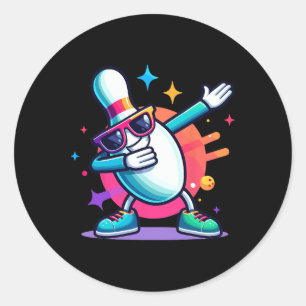 Bowling Pin Dabbing Sungles Bowler Player Kids Boy Classic Round Sticker