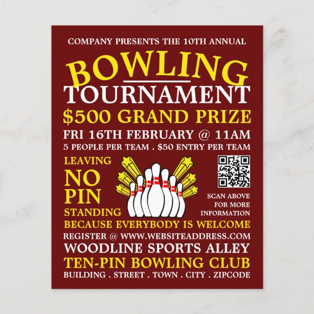 Bowling Pin Design, Ten-Pin Bowling Tournament Flyer (Front)