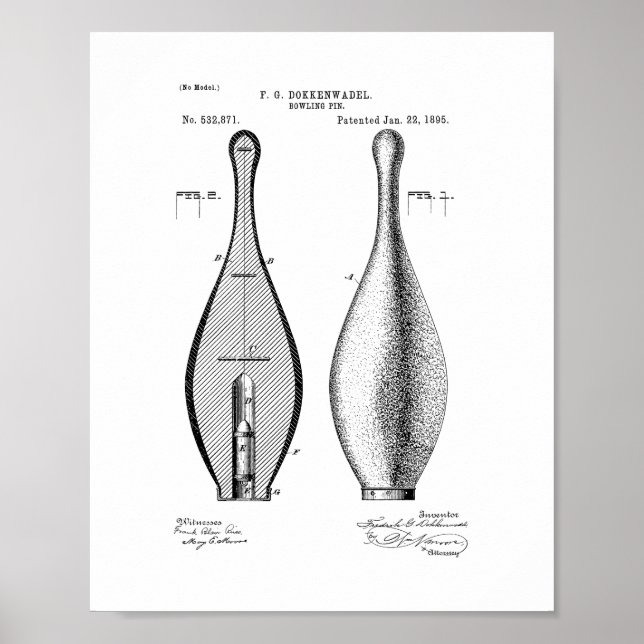 Bowling Pin Patent Poster (Front)