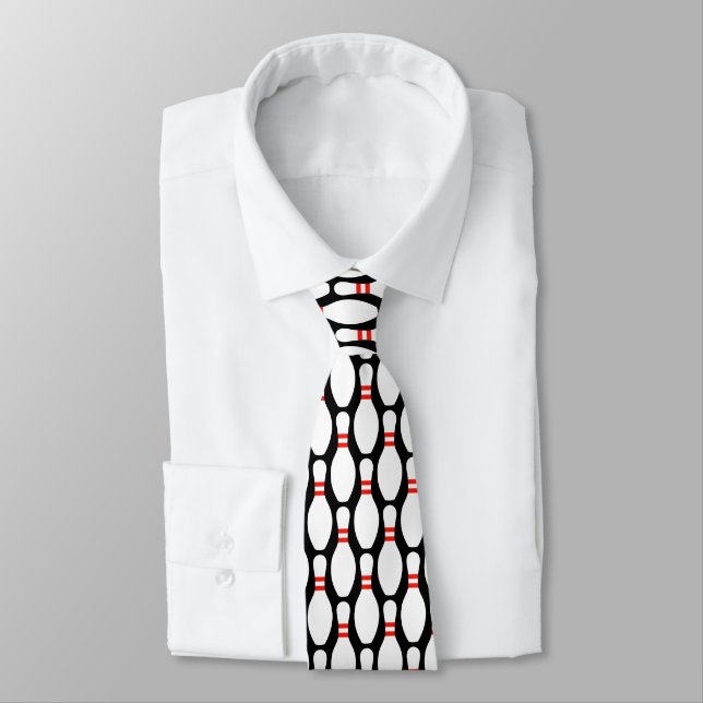 Bowling pin pattern neck tie for bowler (Tied)