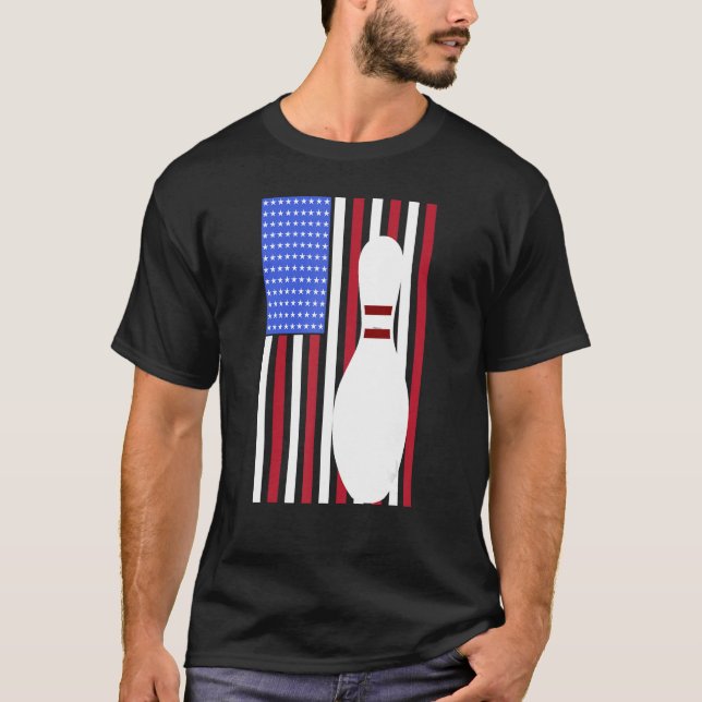 Bowling Pin US Flag American Bowling Player Bowler T-Shirt (Front)