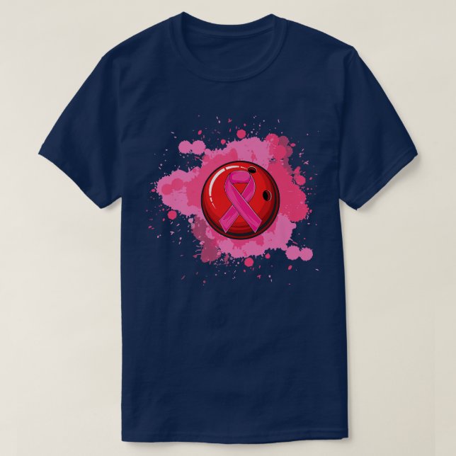 Bowling Pink Ribbon Breast Cancer Awareness  T-Shirt (Design Front)