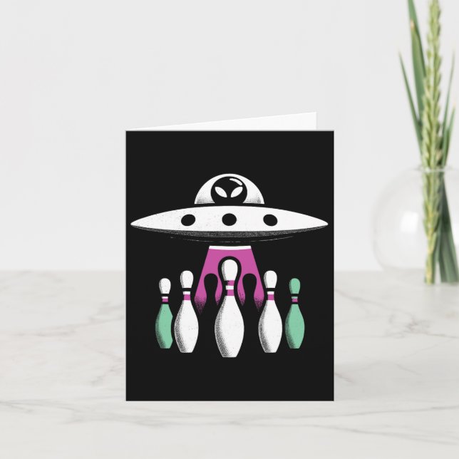 Bowling Pins Abduction Alien Ufo - Funny Alien Inv Card (Front)