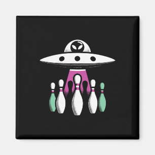 Bowling Pins Abduction Alien Ufo - Funny Alien Inv Magnet