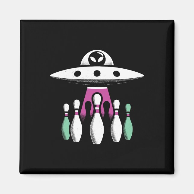 Bowling Pins Abduction Alien Ufo - Funny Alien Inv Magnet (Front)