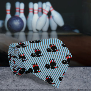 Bowling Pins and Ball Graphic on Diagonal Stripes  Tie