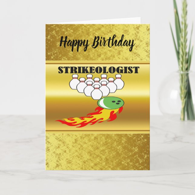 Bowling pins and ball with the word STRIKEOLOGIST Card (Front)