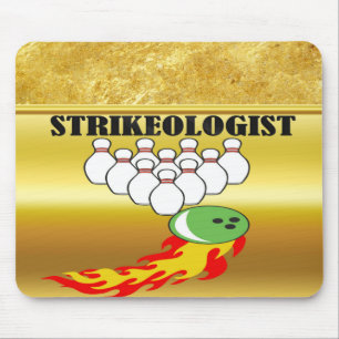 Bowling pins and ball with the word STRIKEOLOGIST Mouse Pad