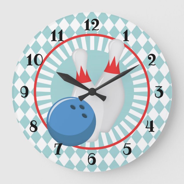 Bowling Pins - Bowling Ball - Cute Sports Large Clock (Front)